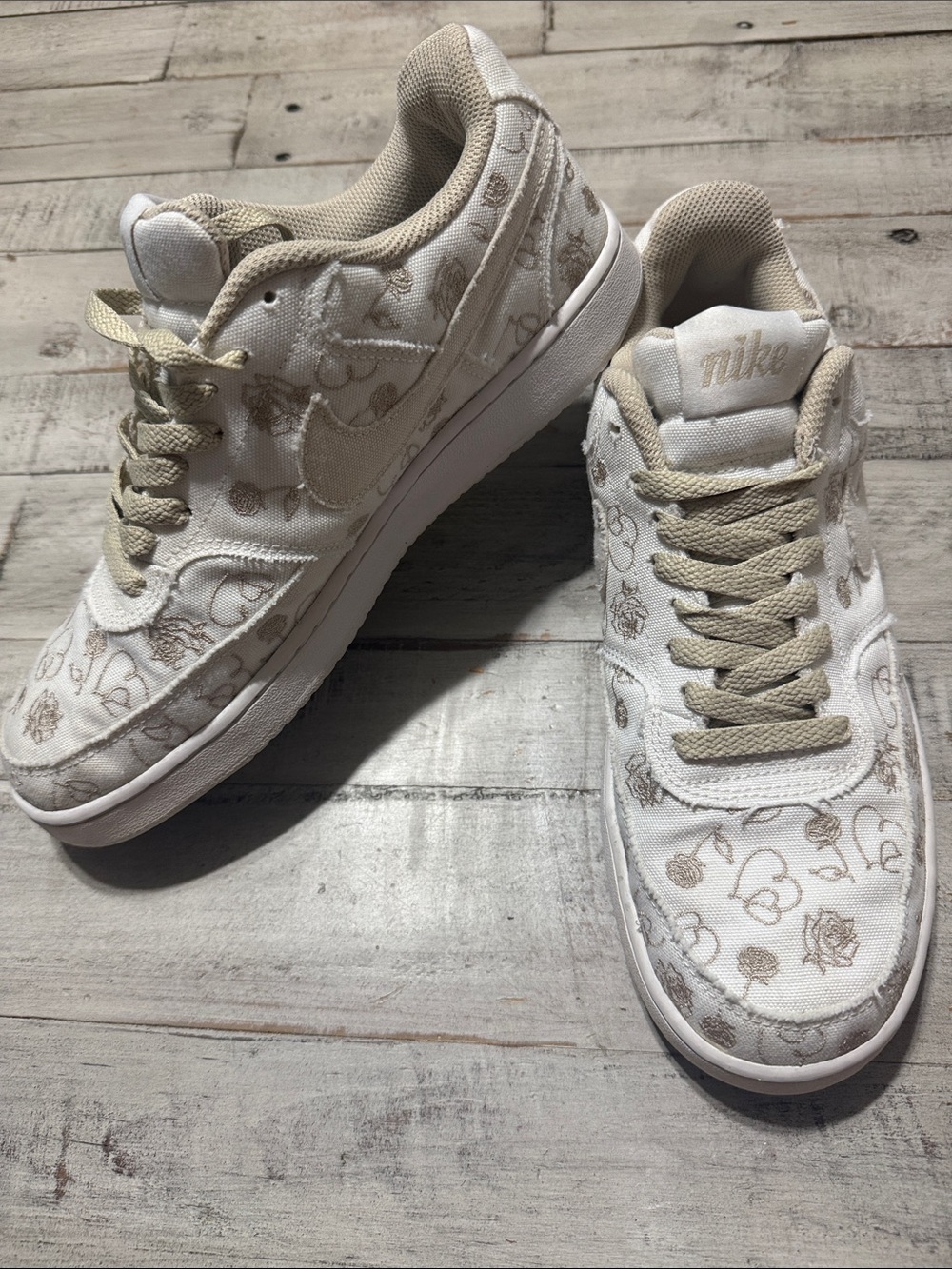 Nike Low Top Sneakers in Cream and Beige Floral Print